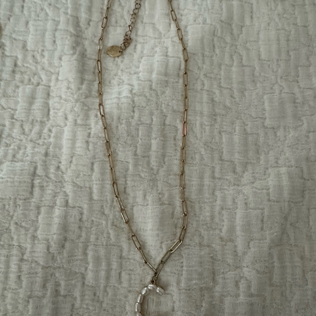 Claires Gold And White Crescent Pendant Necklace 8$